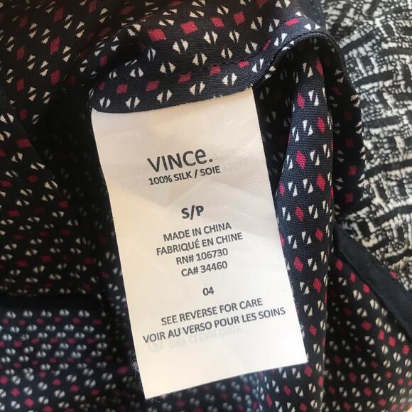 Vince Silk Button Down Black White Red Long Sleeve Shirt Women's Size S - Picture 8 of 9